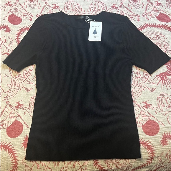 Zesica Tops - Zesica Elegant Black Ribbed Short Sleeve Sweater size XXL